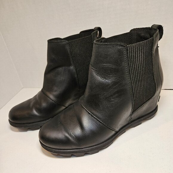 Sorel Harlow Chelsea Boots Womens 11 Black Leather Slip On Elastic side inserts - Picture 3 of 15